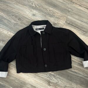 Zara black crop blazer linen blend women’s size XS